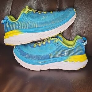 Hoka One One Bondi 5 Athletic Running Walking Shoes Blue Yellow Womens Sz 7.5
